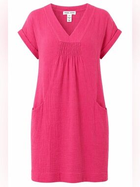 Tribal Jeans Cotton Gauze Dress Small Pink Pocket Casual Summer NWT